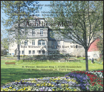 Traueranzeige von Anneliese Müller von Siegener Zeitung