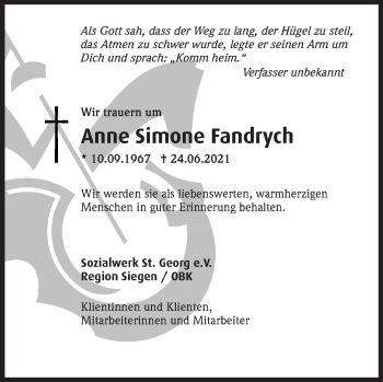 Traueranzeige von Anne Simone Fandrych von Siegener Zeitung