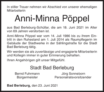 Traueranzeige von Anni-Minna Pöppel von Siegener Zeitung