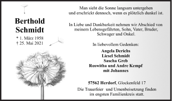 Traueranzeige von Berthold Schmidt von Siegener Zeitung
