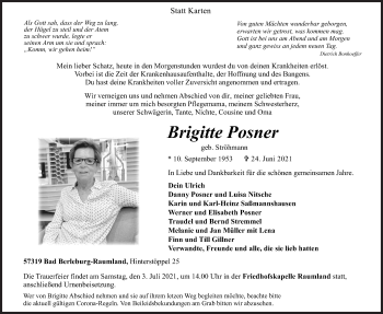 Traueranzeige von Brigitte Posner von Siegener Zeitung