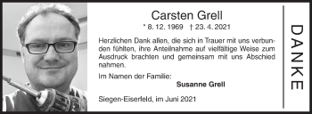 Traueranzeige von Carsten Grell von Siegener Zeitung