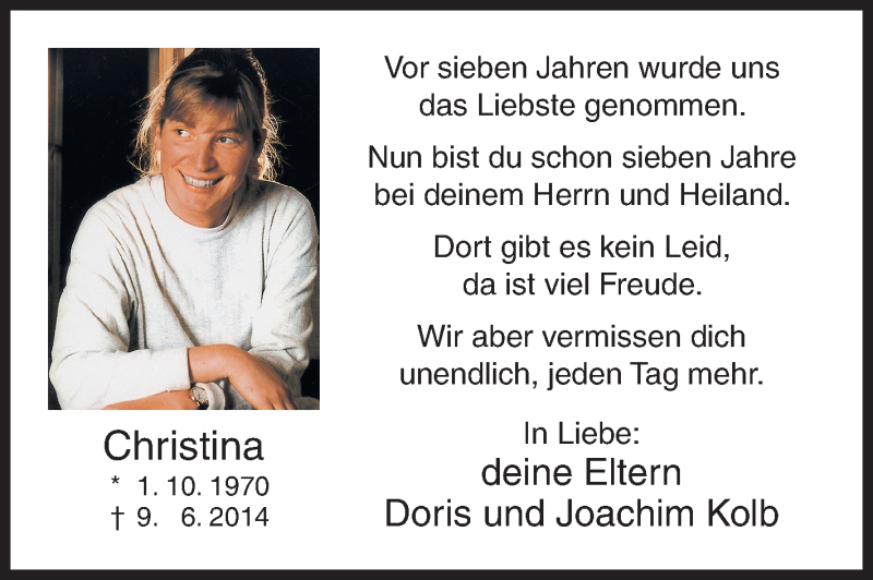  Traueranzeige für Christina  vom 09.06.2021 aus Siegener Zeitung