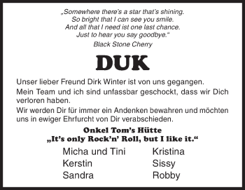 Traueranzeige von Dirk Winter von Siegener Zeitung