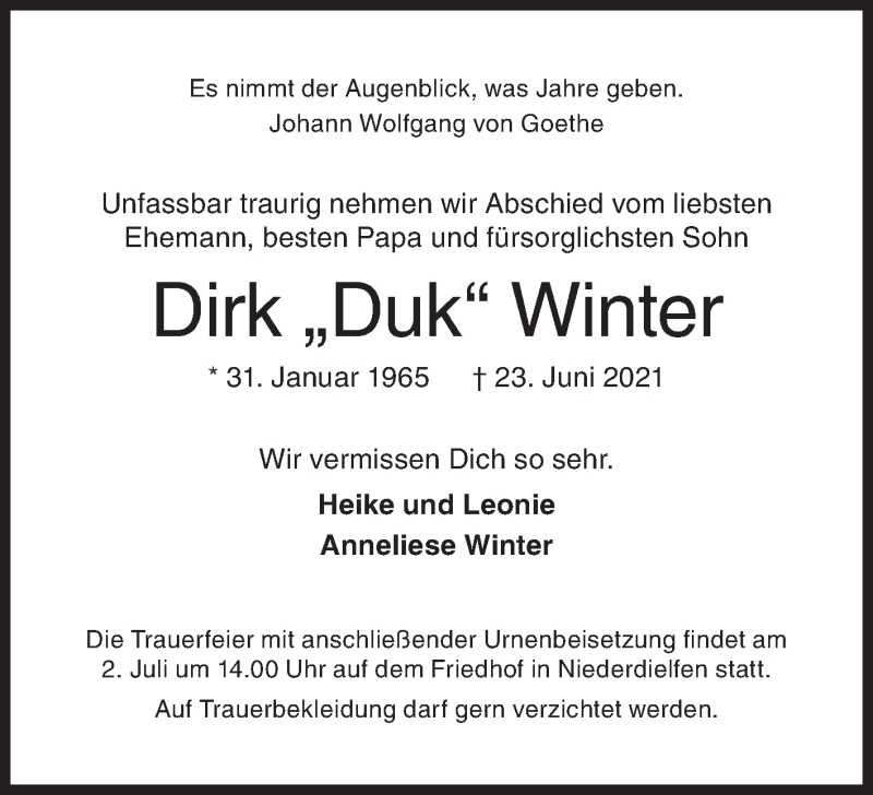  Traueranzeige für Dirk Winter vom 26.06.2021 aus Siegener Zeitung