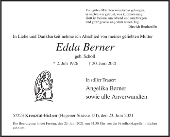 Traueranzeige von Edda Berner von Siegener Zeitung