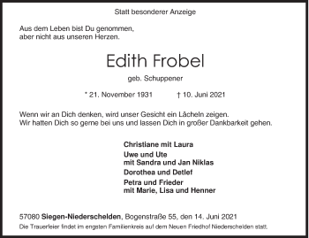 Traueranzeige von Edith Frobel von Siegener Zeitung