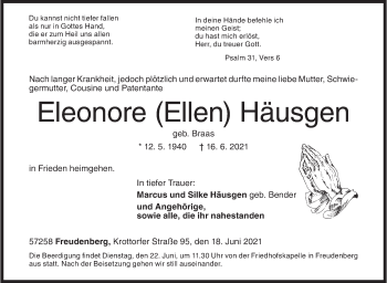 Traueranzeige von Eleonore Häusgen von Siegener Zeitung