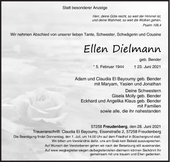 Traueranzeige von Ellen Dielmann von Siegener Zeitung