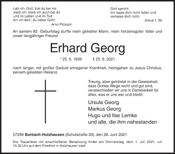 Traueranzeige von Erhard Georg von Siegener Zeitung