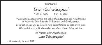 Traueranzeige von Erwin Schwarzpaul von Siegener Zeitung