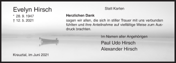Traueranzeige von Evelyn Hirsch von Siegener Zeitung