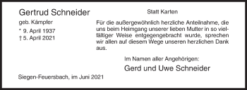 Traueranzeige von Gertrud Schneider von Siegener Zeitung