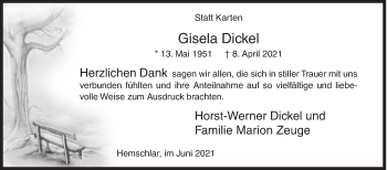 Traueranzeige von Gisela Dickel von Siegener Zeitung
