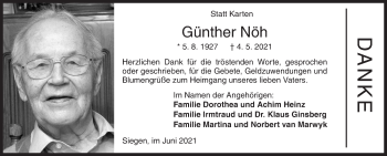 Traueranzeige von Günther Nöh von Siegener Zeitung