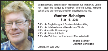Traueranzeige von Gunter Schelges von Siegener Zeitung