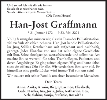 Traueranzeige von Han-Jost Graffmann von Siegener Zeitung