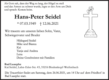Traueranzeige von Hans-Peter Seidel von Siegener Zeitung