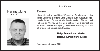 Traueranzeige von Hartmut Jung von Siegener Zeitung