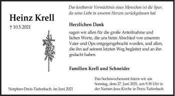 Traueranzeige von Heinz Krell von Siegener Zeitung