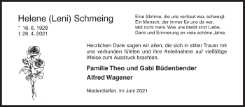 Traueranzeige von Helene  Schmeing von Siegener Zeitung