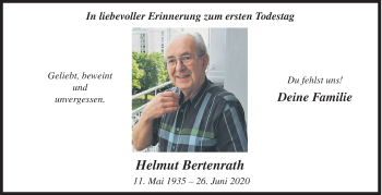 Traueranzeige von Helmut Bertenrath von Siegener Zeitung