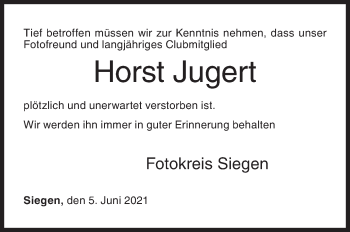 Traueranzeige von Horst Jugert von Siegener Zeitung