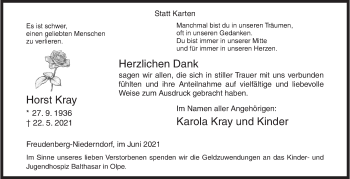 Traueranzeige von Horst Kray von Siegener Zeitung