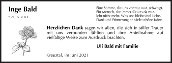 Traueranzeige von Inge Bald von Siegener Zeitung