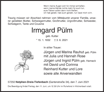 Traueranzeige von Irmgard Pülm von Siegener Zeitung