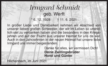 Traueranzeige von Irmgard Schmidt von Siegener Zeitung