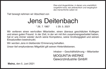 Traueranzeige von Jens Deitenbach von Siegener Zeitung