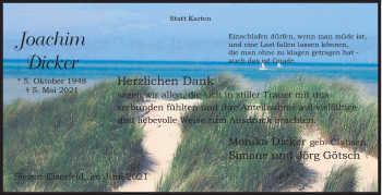 Traueranzeige von Joachim Dicker von Siegener Zeitung