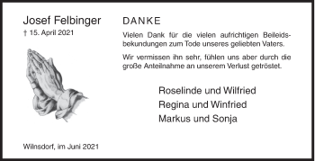 Traueranzeige von Josef Felbinger von Siegener Zeitung