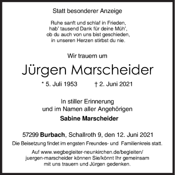 Traueranzeige von Jürgen Marscheider von Siegener Zeitung