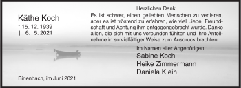 Traueranzeige von Käthe Koch von Siegener Zeitung