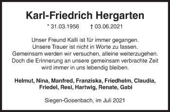 Traueranzeige von Karl-Friedrich Hergarten von Siegener Zeitung