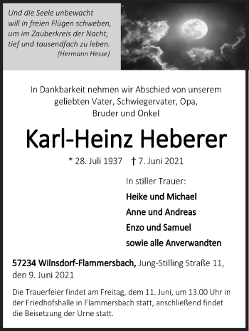 Traueranzeige von Karl-Heinz Heberer von Siegener Zeitung