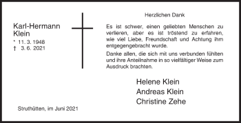 Traueranzeige von Karl-Hermann Klein von Siegener Zeitung