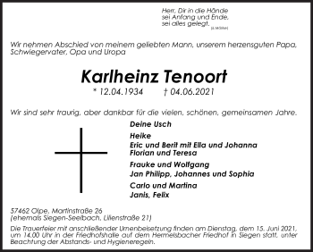 Traueranzeige von Karlheinz Tenoort von Siegener Zeitung