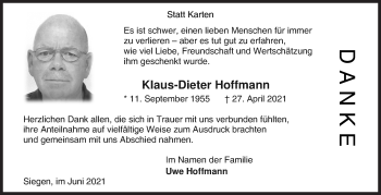 Traueranzeige von Klaus-Dieter Hoffmann von Siegener Zeitung