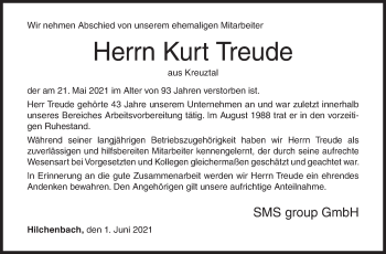 Traueranzeige von Kurt Treude von Siegener Zeitung