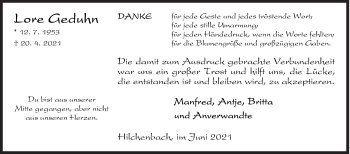 Traueranzeige von Lore Geduhn von Siegener Zeitung