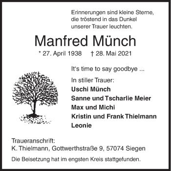 Traueranzeige von Manfred Münch von Siegener Zeitung
