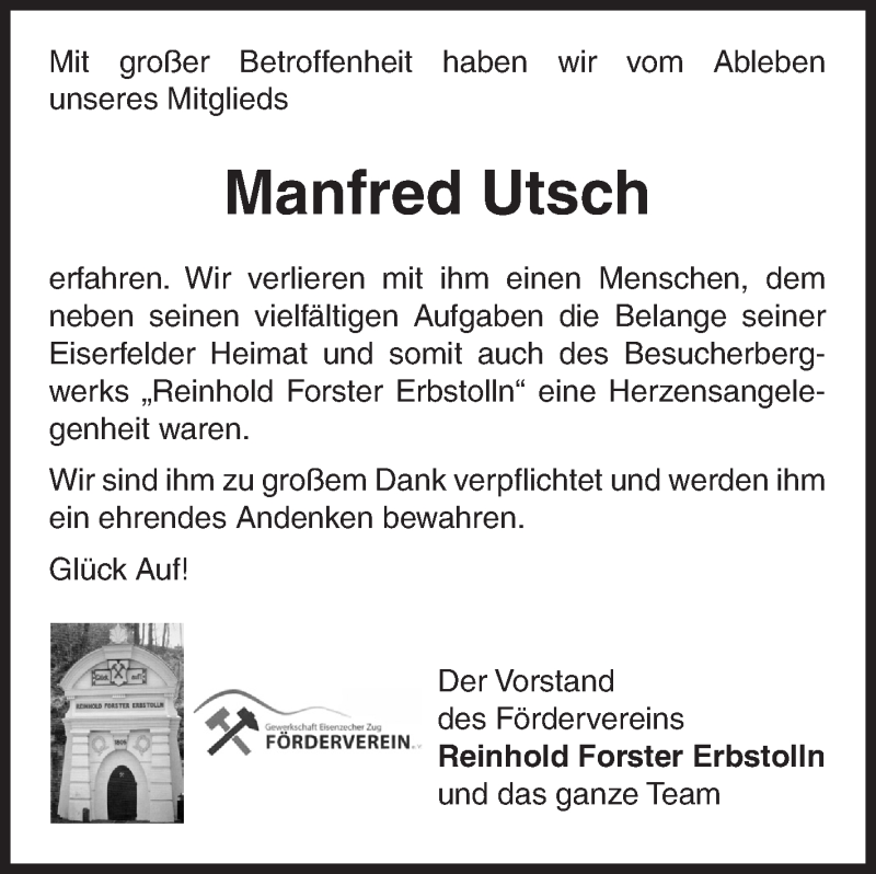  Traueranzeige für Manfred Utsch vom 12.06.2021 aus Siegener Zeitung