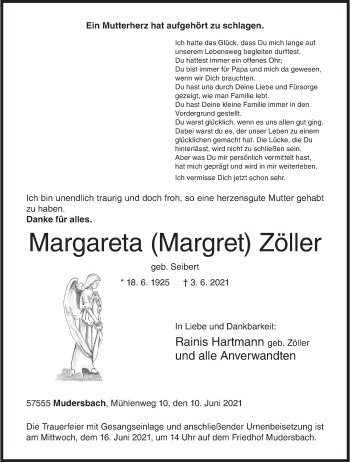 Traueranzeige von Margareta Zöller von Siegener Zeitung