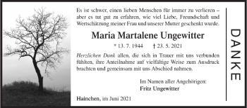 Traueranzeige von Maria Martalene Ungewitter von Siegener Zeitung