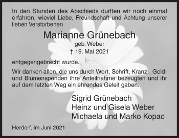 Traueranzeige von Marianne Grünebach von Siegener Zeitung