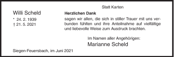 Traueranzeige von Willi Scheld von Siegener Zeitung