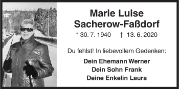 Traueranzeige von Marie Luise Sacherow-Faßdorf von Siegener Zeitung